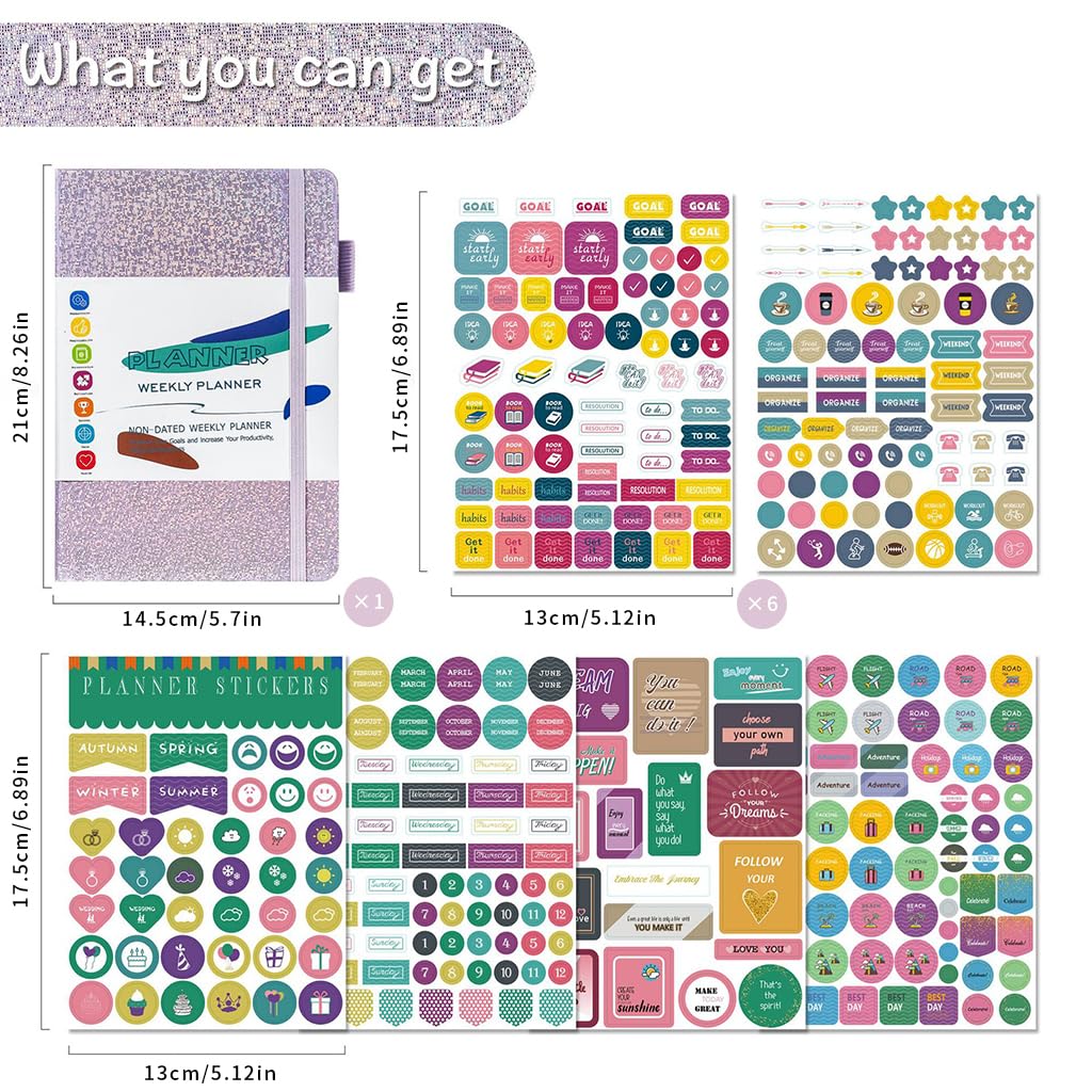 HASTHIP Weekly Planner A5 Notebook with Color Lable Stickers, Undated Weekly, Monthly, Yearly Planner Sparkling Hard Cover Schedule Planner To-Do-List Planer Budget Planner HASTHIP Weekly Planner A5 Notebook with Color Lable Stickers, Undated Weekly, Monthly, Yearly Planner Sparkling Hard Cover Schedule Planner To-Do-List Planer Budget Planner